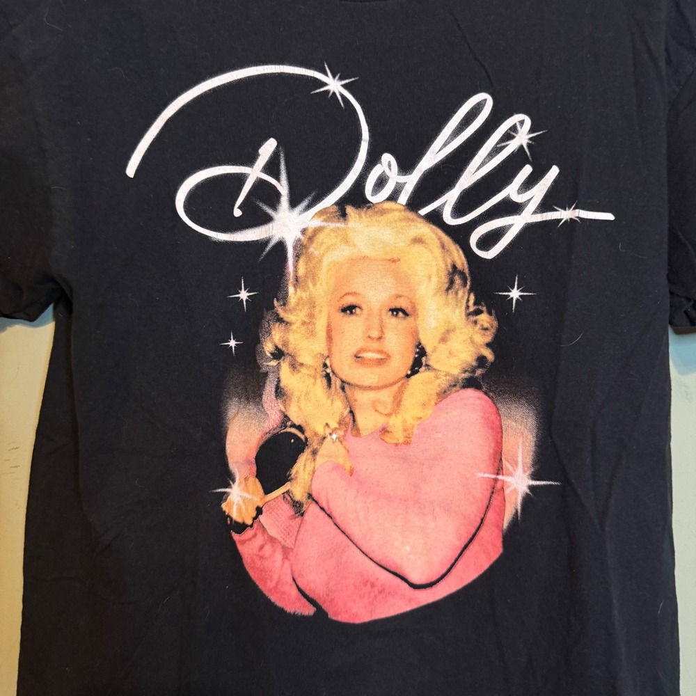 Dolly Parton Womens Country Music Graphic Sparkle Portrait Shirt Black Small - Picture 3 of 5